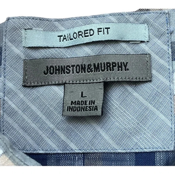 Johnston & Murphy Tailored Fit Plaid Short Sleeve Button Down Men Size Large - Picture 5 of 9